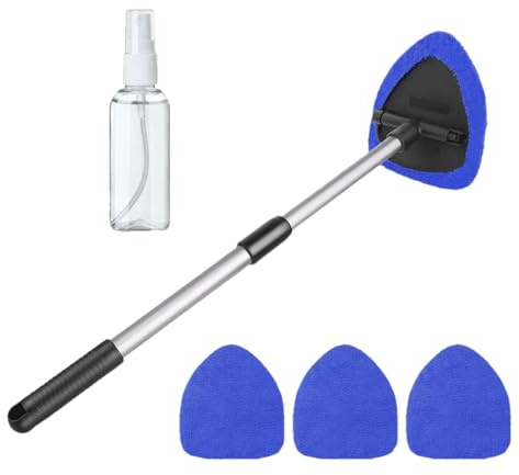 Autowaschbürste Teleskopstiel Set mit 3 Mikrofaserpads Auto Scheibenreiniger Fensterabzieher Windschutzscheiben Waschhandschuh Auto Teleskop Griff Auto Reinigungsbürste Kit