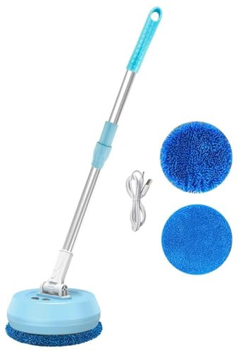 JISADER Cordless Electric Mop Floor Cleaner, Extendable Ceiling Cleaning Tool Long Handle Scrubber Polisher for Walls Cars Doors, blue