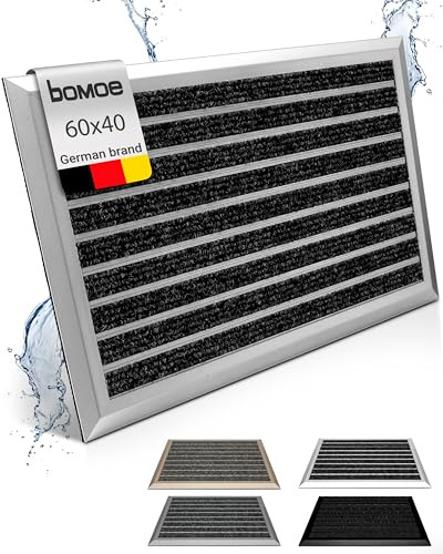 bomoe Fußmatte Außen rutschfest Rostfrei Fussabtreter Aussenbereich | 40x60cm Silber Outdoor-Fußmatte Eingang Fußabstreifer Gitter Fusmattenteppich Türmatte Sauberlaufmatte AluGant
