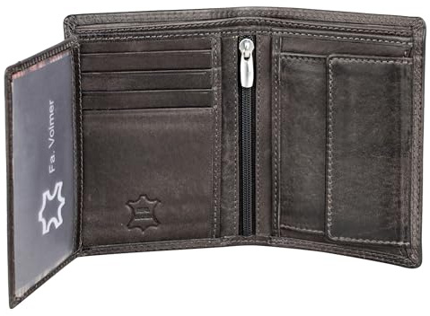 Fa.Volmer ® Ledergeldbörse aus echtem Büffelleder I Großes Portemonnaie für Herren & Damen I TÜV geprüftem RFID Schutz in Farbe Braun und Schwarz (Grau)