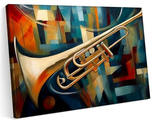 Printonia Leinwandbild m Bild auf Leinwand 70x50 Trompeten Trompeten Musik Abstrakte Kunst Klang