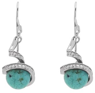 Türkisfarbene, runde Ohrringe aus Sterlingsilber, baumelnde Tropfen, Angelhaken, Ozeanschmuck, Geschenke für Frauen Rhodiniert