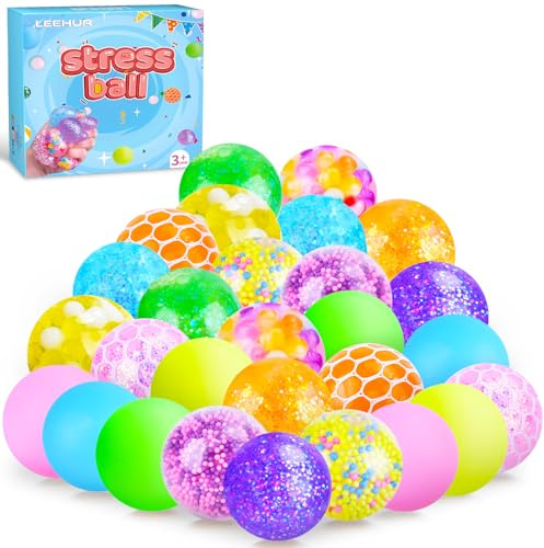 Mini Stressbälle 28 Stück Antistressball, Squishy Stressball für Geschenke für Geburtstagsfeiern Ostern Füller, Fidget Stress Ball für ADHS, Angst, OCD Angst abbauen und Beruhigung