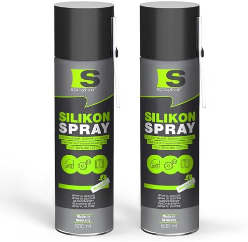 Spraytive 2 spray siliconico da 500 ml, lubrificante e spray lubrificante per auto, gomma, plastica e metallo, incolore, impermeabile, senza residui, da -50 °C a +250 °C. Made in Germany
