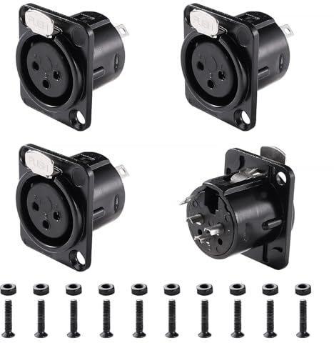 KUOQIY 4 Piezas Adaptador de Audio Montaje en Panel XLR de 3 Pines, XLR Hembra Conectores de Montaje en Panel de Chasis Serie D, con Tornillo, Carcasa de Metal Negro