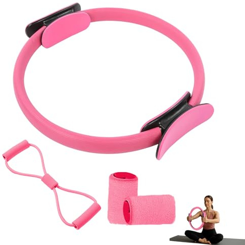 ZcrPrn Pilates Equipment Set, 3pcs Adjustable Resistance Home Pilates Kit for Women, Core Balance Gym Rings, Pink