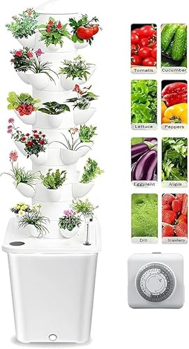Hydroponics Growing System Kit - Vertical Hydroponic Garden Tower for Lettuce Vegetables Herbs Strawberries - Indoor/Outdoor Aeroponic Tower Planter, Agrotonomy Towers for Balcony & Farming, 30 Pods