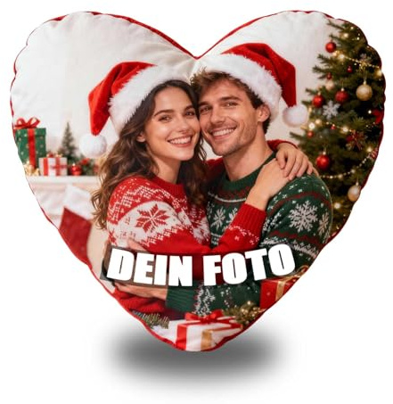 Generisch Kissen mit Foto Bedrucken Lassen Personalisiertes Herzkissen (mit Füllung) 40 cm - Fotokissen selbst gestalten Dekokissen Geschenk zum Geburtstag Jahrestag, Valentinstag