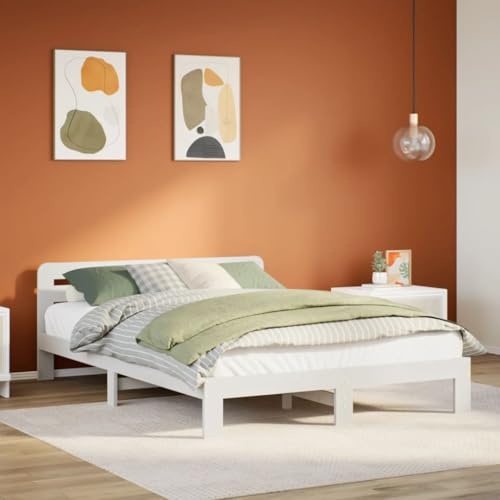 HaoChrymec Massivholzbett ohne Matratze Weiß 135x190 cm Kiefernholz, Stabil und Langlebig, Praktisches Kopfteil, Zusätzlicher Stauraum, polsterbett, einzelbett, Für Schlafzimmer, 193.5x139x65.5 cm
