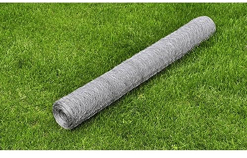 Nätstängsel förzinkat stål, hexagonal maska 25 mm, 1 x 25 m silver, väderbeständig för trädgård, fjäderfä, industri, jordbruk, skyddsstaket