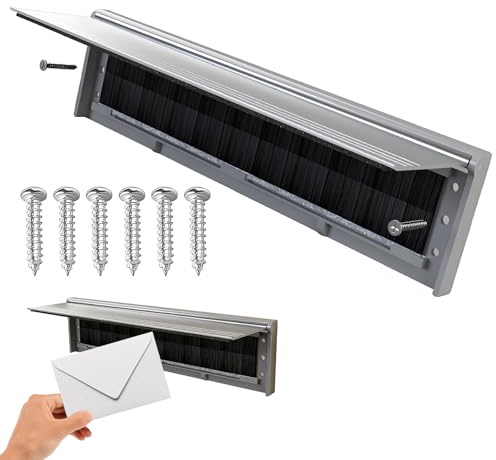 Metal Letter Box Flap, Door Letterbox Flap, 11.4 Inch Internal Letter Box Draught Excluder with Brush & Flap, Weatherproof Easy Installation for Wood UPVC Composite Doors (Silver)