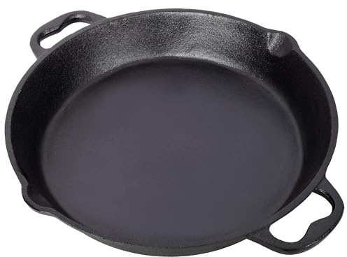 KoreJetMetal 12 inch Pre-Seasoned Cast Iron Skillet with Dual Assist Handles, Heavy Duty Cast Iron Pan for Grill, Stovetop & Induction, Oven Safe Cookware