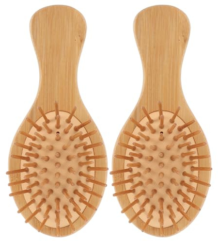 Luxshiny Lot de 2 Peignes Ovales en Bambou Naturel, Mini Peignes à Amortisseur D’air pour Massage du Cuir Chevelu, Adaptés à Divers Types de Cheveux, Brosses de Coiffure Pratiques