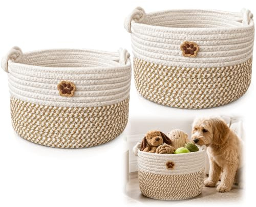 2 PCS Dog Toy Basket, Adorable Dog Toy Box for Playroom and Indoor Spaces | Spacious Pet Toy Storage Box for Laundry Clothes Blankets Books Towels