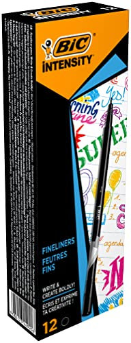 BIC Intensity Fineliner, Filzstifte Set mit 12 Stiften in Schwarz, mit feiner Spitze, Ideal für das Büro, das Home Office oder die Schule | 12 Stück (1er Pack)