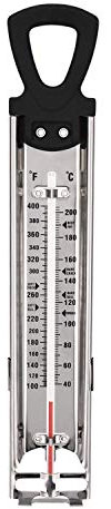Candy Thermometer Deep Fry/Jam/Sugar/Syrup/Jelly Thermometer with Hanging Hook & Pot Clip Stainless Steel Cooking Food Thermometer Quick Reference Temperature Guide,Black