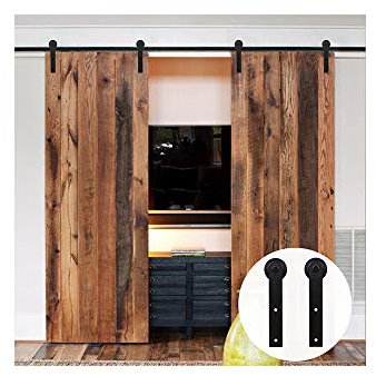 8FT/244cm Kit de Quincaillerie Porte de Grange Coulissante Kit Rail Porte Coulissante pour Double Porte/I-Forme