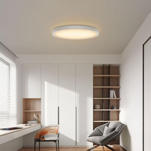 VIPMOON 18W LED Ceiling Light, Ultra-Thin Bathroom Lights IP20 Dustproof, Warm White 3000K Modern Indoor Round Flush Ceiling Light Fixtures for Bathroom, Porch, Kitchen, Balcony