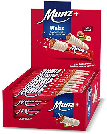 Munz Schweizer Prügeli (Branches) | Weiß | 40 Stück im Display - 1,84kg | glutenfrei, Schokoriegel, Munz Schweizer Schokolade, perfekter Pausensnack, ideal für Unterwegs