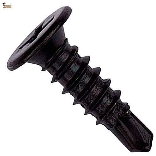 BricoLoco Tornillo roscachapa autotaladrante negro, blanco o cincado. Cabeza extra plana. Punta broca. Para metal, panel… (100 uds. 4,2x14 Negro)