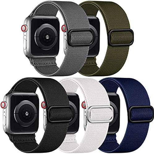 Adorve 5-pack stretchiga Solo Loop-band kompatibla med Apple Watch Ultral Band 38 mm 40 mm 42 mm 44 mm 41 mm 45 mm 49 mm för kvinnor män, mjuk nylon elastisk flätad rem för iWatch SE serie 8/7/6/5/4/3/2/1, 44mm/42mm, Nylon