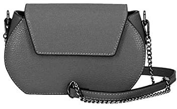 ITALYSHOP24-COM OBC Made in Italy Damen Leder Tasche Kroko Prägung oder Glattleder Umhängetasche Clutch Wildleder Handtasche Ledertasche Schultertasche Grau