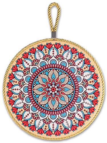 20cm Topfuntersetzer aus Keramik mit Korkunterseite und Kordel für heiße Töpfe und Pfannen in verschiedenen Designs, Untersetzer Rund Deko Küchenutensil Geschenkidee Löffelablage Aufhänger Hochglanz