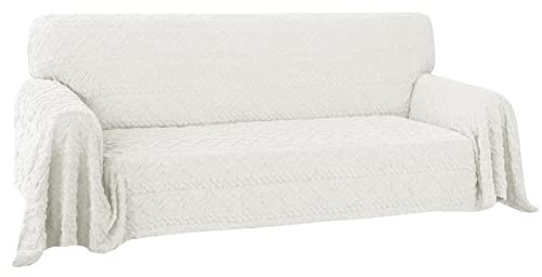 Easy-Going 80X133 inches Sofa Cover, Jacquard Velvet Oversized Couch Slipcover for 3 Cushion Couch, L Shape Sectional Covers for Dogs, Washable Sofa Blanket, Furniture Protector for Pets, Ivory