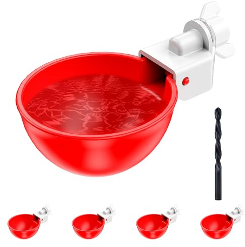 DIY Hühnerwasserbecher, Hühnertränke Hühnerwasserspender, Automatische Geflügeltränke Set für Hühner, Enten, Gänse, Truthähne - 5 Stück, Rot
