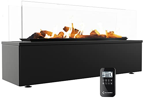 KRATKI Patio Horizontal Outdoor Moderner Gasheizstrahler 17,5 kW Stahl und Glas Design für Gartenterrasse Propangas G30/50mbar Powered Schwarz Automatische Steuerung56,9x118,5cm
