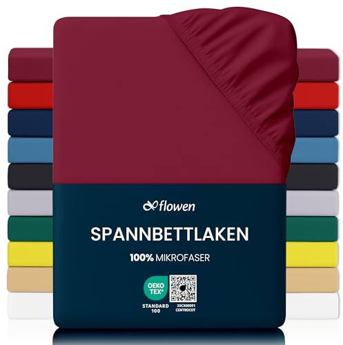 Flowen Spannbettlaken 180x200 cm Mikrofaser Spannbetttuch Bordeaux für Bett Atmungsaktive Hypoallergene Bettlaken Anti-Milbe Leicht Weich und Knitterfrei mit 30 cm Tiefe Tasche Maschinenwaschbares