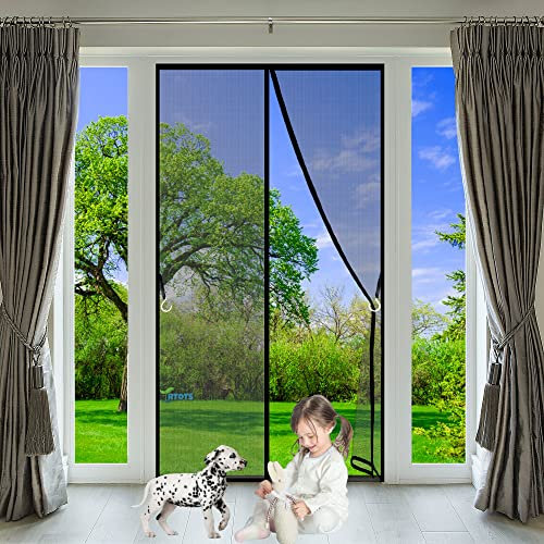 Moustiquaire Porte Fenetre Aimantée 85 x 230 cm Anti Mouches pour Porte, Magnetique Rideaux Toile Insect Ecran, Baie Vitree Coulissante, Magnétique Sans Perçage Noir