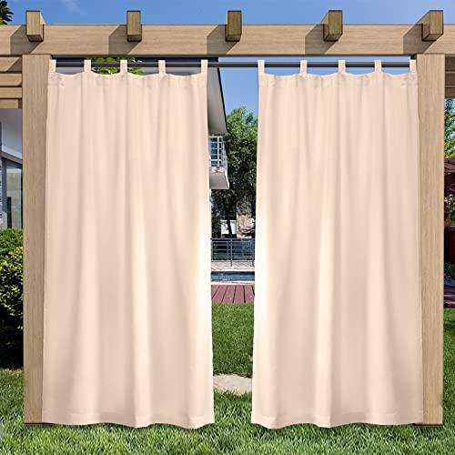 SK Studio Outdoor Vorhang Wasserdicht Terrasse Vorhänge mit Abnehmbaren Schlaufen Sonnenschutz Sichtschutz für Balkon Terrasse Garten Pavillon Strandhaus, 2 Stücke Beige 1, 132x274cm