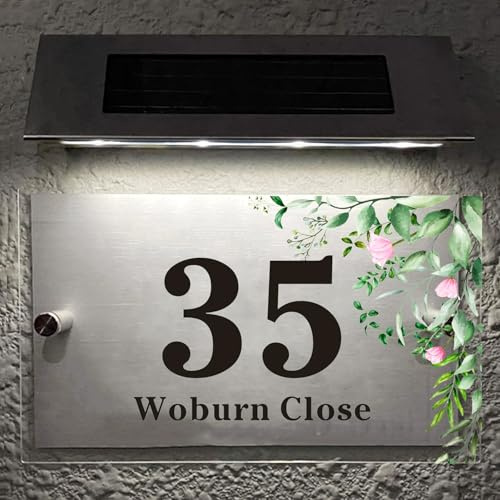 EDSG Personalised House Numbers Plaques Road Plate Plaque Door Numbers Street Name House Sign Address Signs Glass Effect Acrylic for Wall & Door Modern Signs Outside Decor (Design 2)