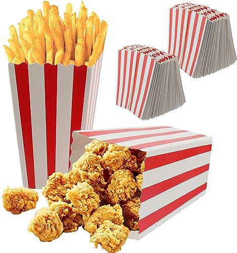 CHUEHKAK 100 Stück Popcorn Boxen, Popcorn Tüten Kleine, 5 x 11,5 x 7cm Faltbare Popcorntüten Klein, Rot/Weiß Gestreift, für Familienfeier, Kino, Geburtstagsfeie