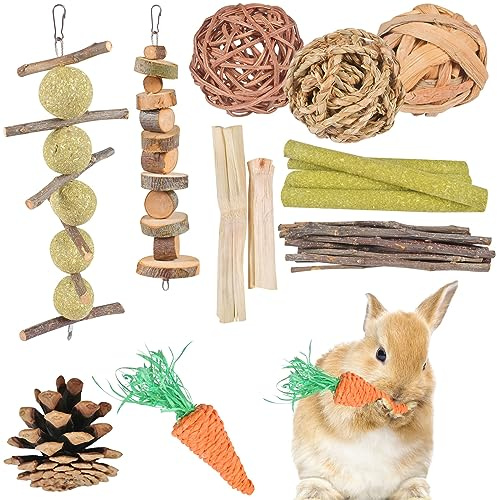 FGen Jouets pour Petits Animaux, Jouets à Mâcher pour Lapin Nain, Jouet à Mâcher en Bois Naturel pour Hamster, pour Le Soin des Dents, Jeux pour Lapin, Chinchilla, Hamsters, Rat, Gerbille