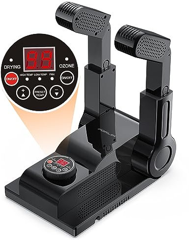 FORLIM Asciuga scarpe con temperatura regolabile, con timer di ritardo 24 ore, asciuga guanti portatile e scaldastivali, timer di spegnimento automatico, design pieghevole, pannello intelligente(nero)