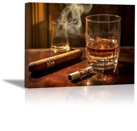 JOSUE Para los hombres Cuadros Grandes Lienzo,copas de vino de tabaco marrón, negro Cuadros Salon Comedor Dormitorio Decoracion Pared-40x60cm Enmarcado
