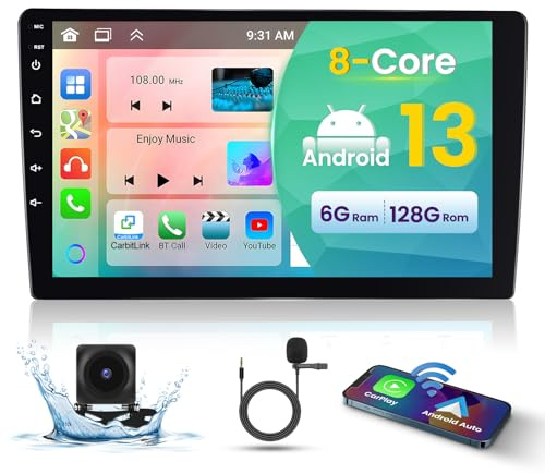 [6G+128G 8-Core] 10.1 Inch Double DIN Android 15 Car Stereo with Wireless CarPlay & Android Auto, HD Touchscreen Dash Kit with GPS WiFi FM/RDS BT5.0 32EQ DSP 59UI SWC Free Backup Camera