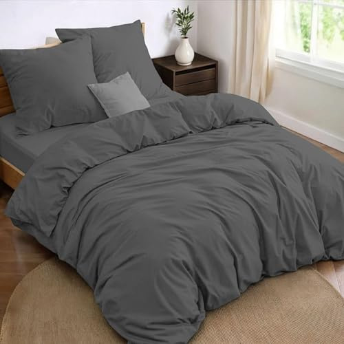 Dreamzie - Parure de Lit 140x190-4 Pièces - Grise - Microfibre Douce | Housse de Couette 220x240 · 2 Taies Oreiller 65x65 · Drap Housse 140x190 · OEKO-TEX · Linge de Lit Adulte · Infroissable