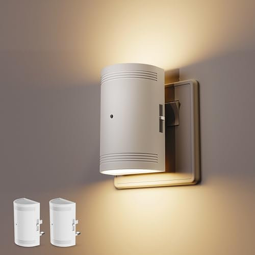 LOHAS-LED Night Light, Modern Plug-in Wall with Dusk to Dawn Sensor, Warm White 3000K, 0-100LM, Dimmable for Bathroom Bedroom Stairs (White Shade, 2 Pack)