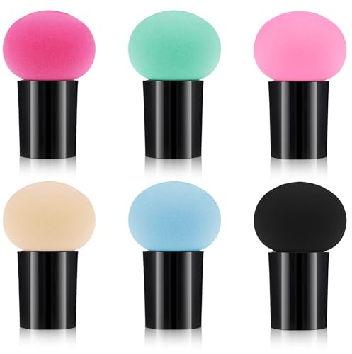Dimeho 6 esponjas de maquillaje en polvo, esponjas de maquillaje de hongos con asas secas y húmedas, herramientas de belleza para base, corrector, cremas y polvos