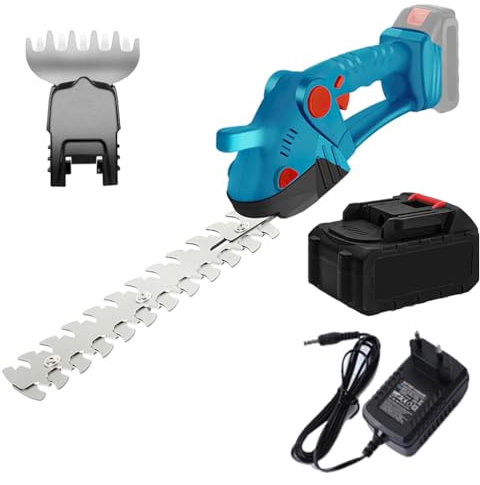 Heckenschere und Grasschere kabellos, 21 V, 2 in 1 Rasenschere mit 2 Klingen, 130 ° drehbarer Griff, Akku 4000 mAh, Ladegerät für Hof/Garten/Rasen (8000 mAh)