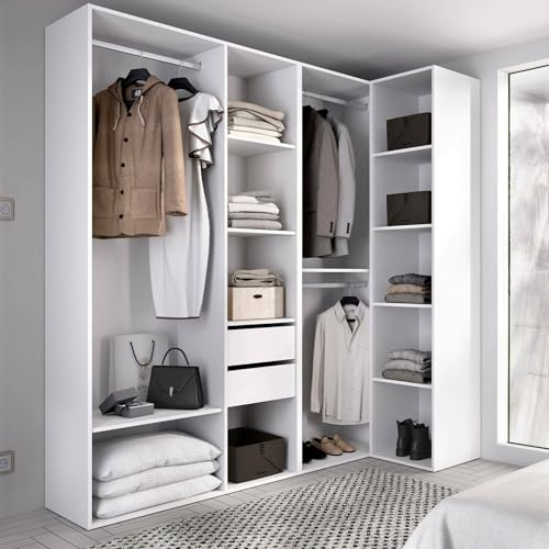 Dmora - Guardaroba grande Capenardo, Mobile camera da letto, Cabina armadio portabiti, Armadio appendiabiti, 183x85 h205 cm, Bianco e Rovere