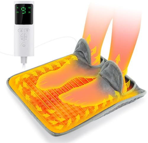 Asixxsix Elektrisch Beheizter Fußwärmer, 9 Temperaturstufen, 4 Timer, Tragbarer Fußwärmer, 38,9 X 38,9 Cm, Waschbares Fußheizkissen für Bett, Büro, Unter Dem Schreibtisch, Elektrischer