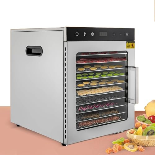 Kindevieft Food Dehydrator Machine, 10 Trays, Stainless Steel Dehydrators for Food and Jerky large capacity, Adjustable Temperature and 24H Timer, for Fruit, Meat, Beef, Veggies, Dog Treats