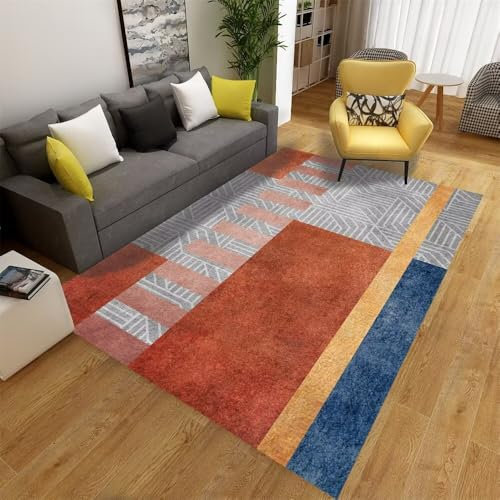 RUGMRZ KinderteppichSchlafzimmer Teppich dünner 150x200CM Childrens Rugs for Bedroom Girls GrauBlauer mit modernem gestreiftem Design, pflegeleicht