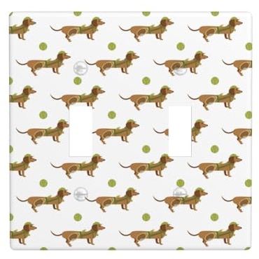Placca di copertura per interruttore della luce a levetta, 2 gang, dimensioni standard 11,4 x 11,4 cm, bassotto, cucciolo, tennis, doppia piastra di copertura per interruttore della luce, decorativa