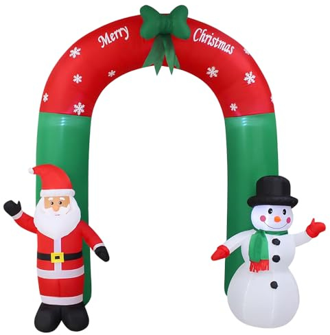 MENGDA 240 cm Arco Gonfiabile di Natale, Arco Gonfiabile Natale con Babbo Natale e Pupazzo di neve Gonfiabile Decorazione Interna Esterna Natale per Casa Vacanze Cortile Prato Giardino Feste