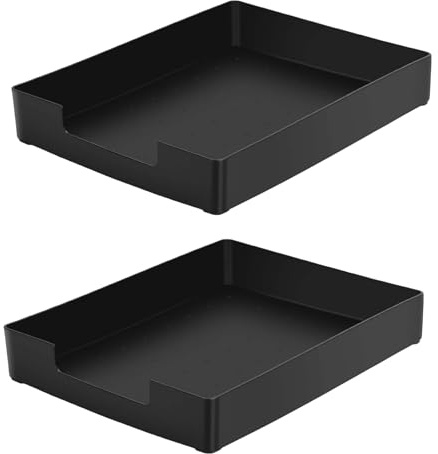 Letter-Size Tray, 2 PCS Desk Drawer Organizer, A4 Stackable Plastic Paper Tray for Office, School, Home Storage, and Storage Containers for Gift Wrap, and Crafts (2X Black)